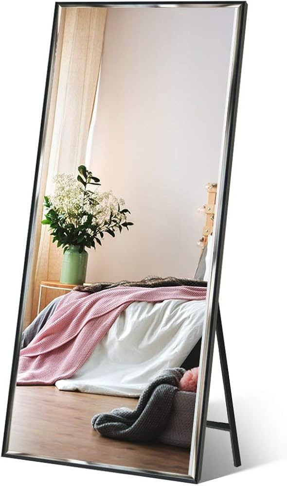 ZBEIVAN Full Length Mirror 65"x23.6" Standing or Wall Hanging, Vertical Black Frame HD Rectangle ... | Amazon (US)