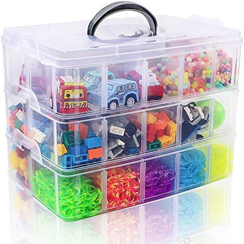 SGHUO 3-Tier Stackable Storage Container Box with 30 Compartments, Plastic Organizer Box for Arts... | Amazon (US)