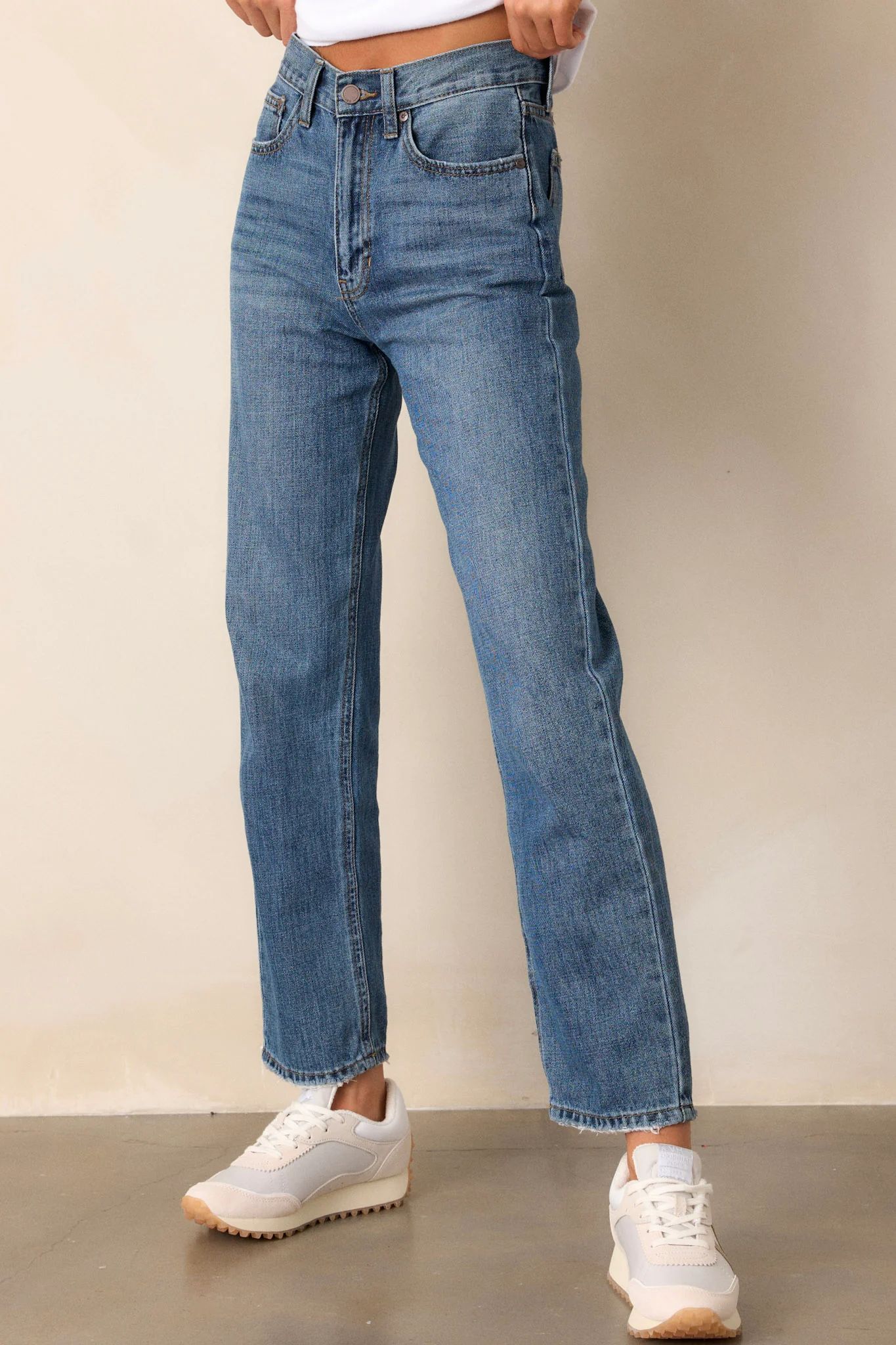 Time To Evolve Medium Wash Classic Straight Leg Jeans | Red Dress