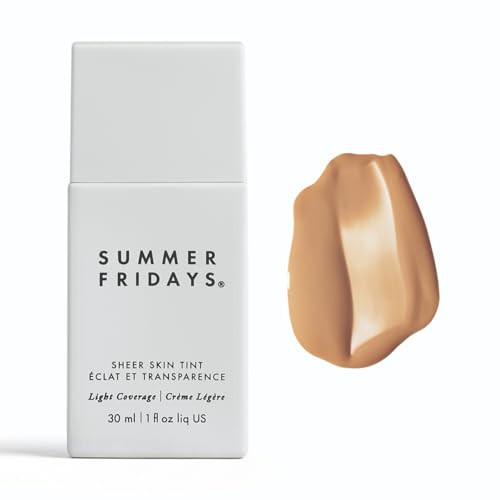 Summer Fridays Sheer Skin Tint - Tinted Moisturizer with Hyaluronic Acid - Helps Diminish Uneven Skin Tone - Sheer to Light Coverage - Shade 4.5 - Medium with Cool Peach Undertones (1 Fl Oz) | Amazon (US)