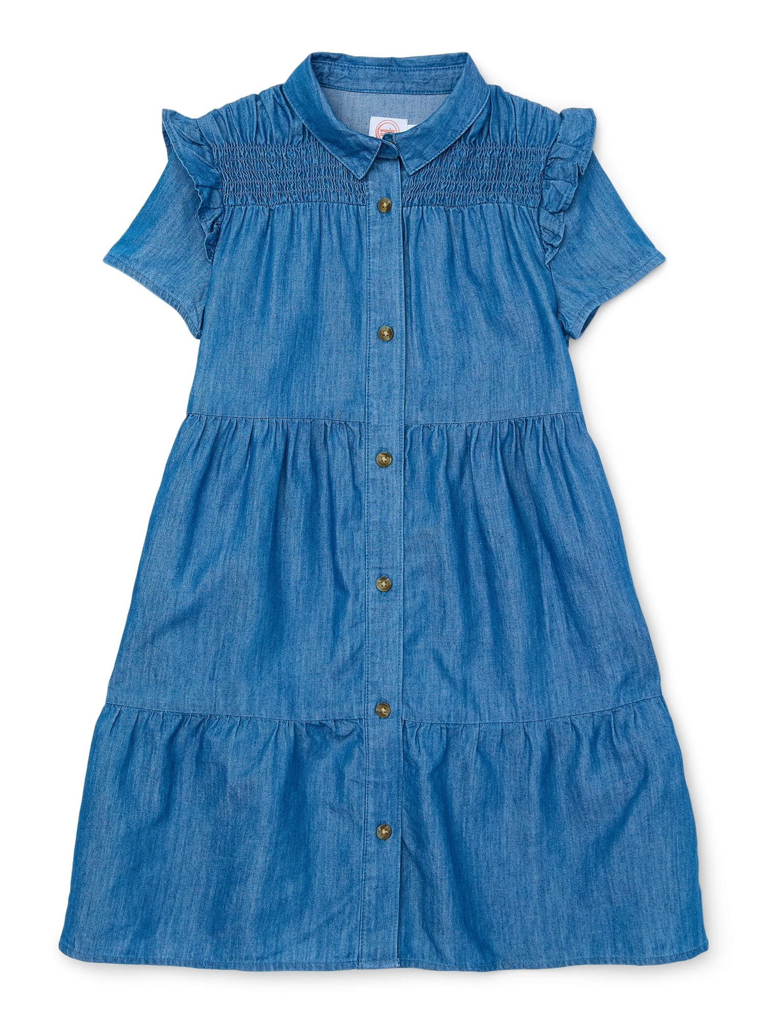 Wonder Nation Girls Denim Ruffle Shirt Dress with Short Sleeves, Sizes 4-18 & Plus | Walmart (US)