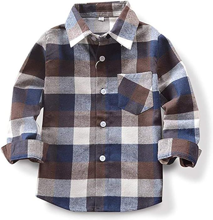 Toddler Baby Boys Girls Christmas Outfits Plaid Flannel Shirt Long Sleeve T-Shirt Tops Kid Clothe... | Amazon (US)