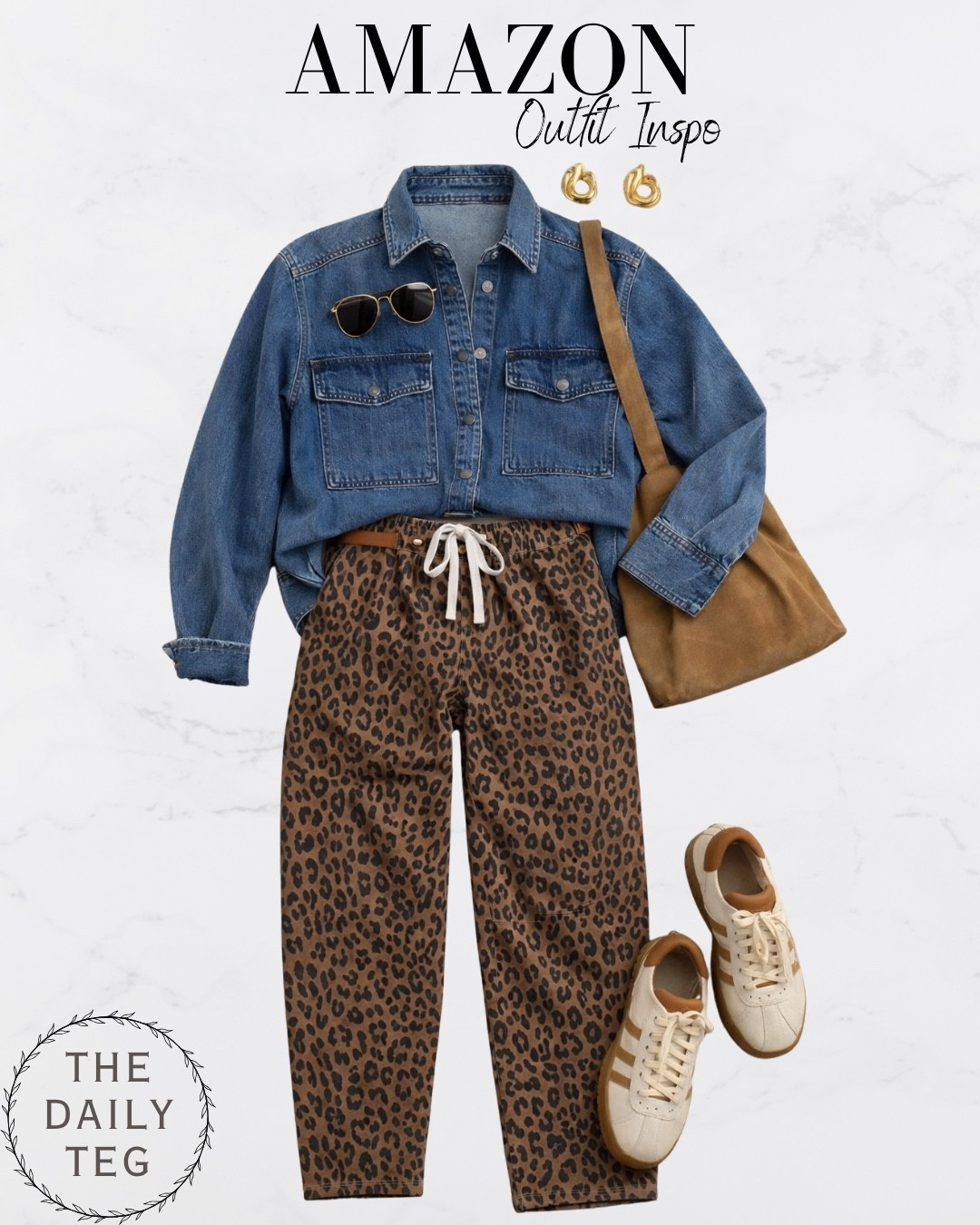Amazon outfit inspo that mixes comfy + cute 🤎 A denim button down paired with leopard lounge pants is the perfect everyday look — effortless but still put together. Finished it off with neutral sneakers and gold accessories!

#amazonfashion #affordableoutfits #everydaystyle

#LTKU #LTKSaleAlert #LTKootd
