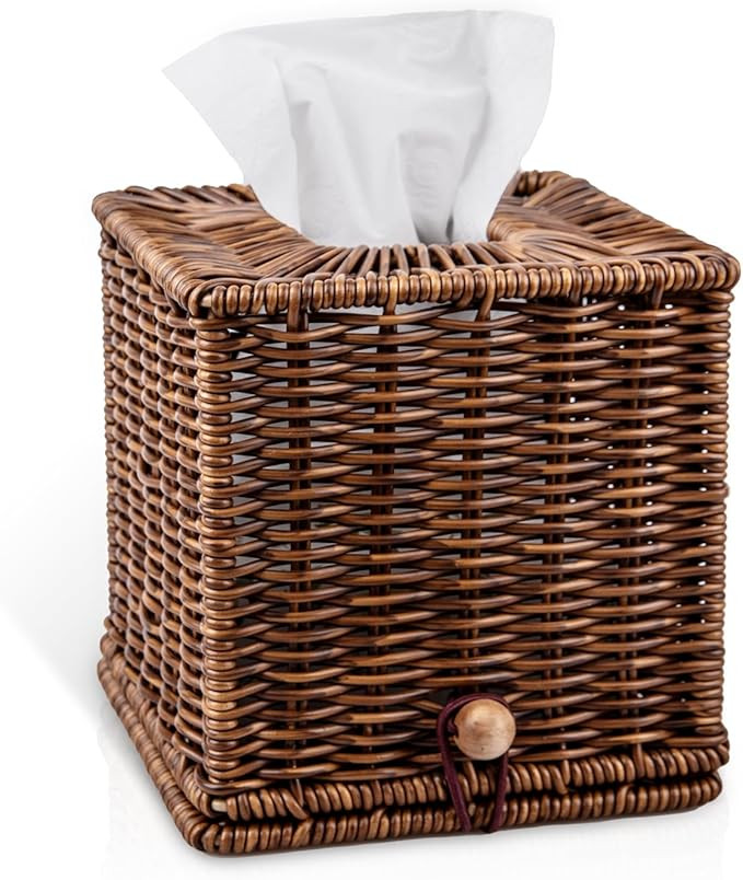 Rattan Tissue Box Cover Square Natural Woven Decorative Rectangle Tissue Box Holder Bathroom Napk... | Amazon (US)