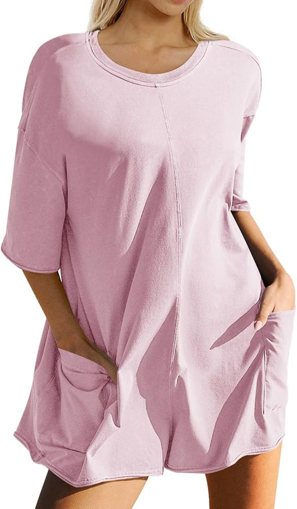 Ugerlov Women's Casual Rompers Half Sleeve Short Jumpsuits Athletic Scoop Neck Overalls Hot Shot ... | Amazon (US)