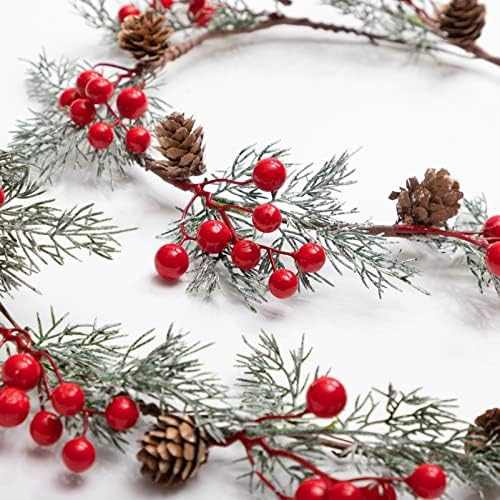 ROMODEN Artificial Christmas Garland, 5.6 FT Pine Cone Garland with Red Berries, Snowy Greenery f... | Amazon (US)