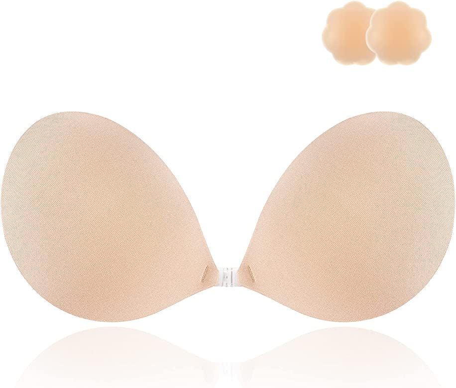 Niidor Adhesive Bra Strapless Sticky Invisible Push up Silicone Bra for Backless Dress with Nipple C | Amazon (US)