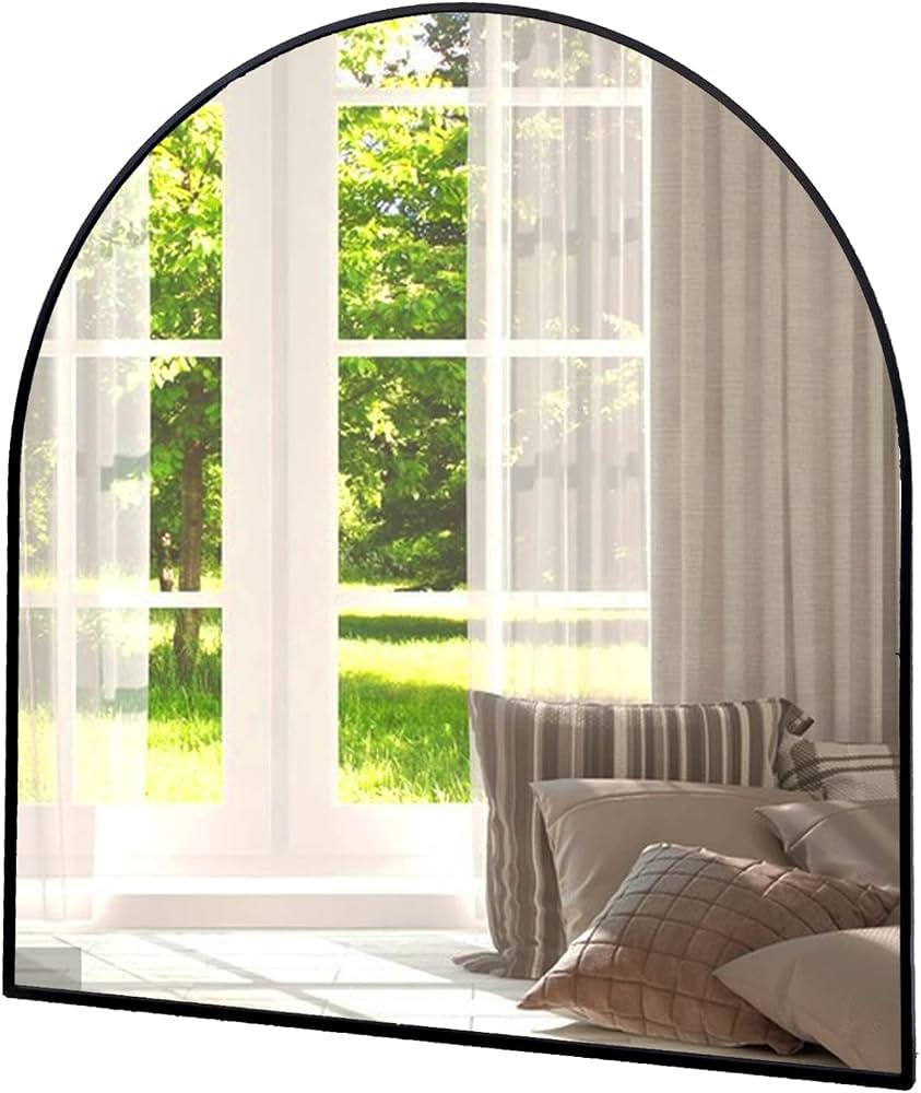 Amgngala Arched Mirror, 33" x 31" Wall Mirror for Bathroom, Black Metal Frame Vanity Mirror, Dres... | Amazon (US)