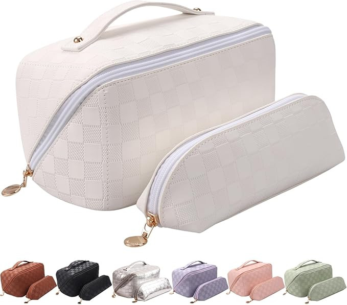 Abiudeng Large Makeup Bag,Double Layer Cosmetic Bag,Travel Makeup Bag,Leather Makeup Bag, Cosmeti... | Amazon (US)