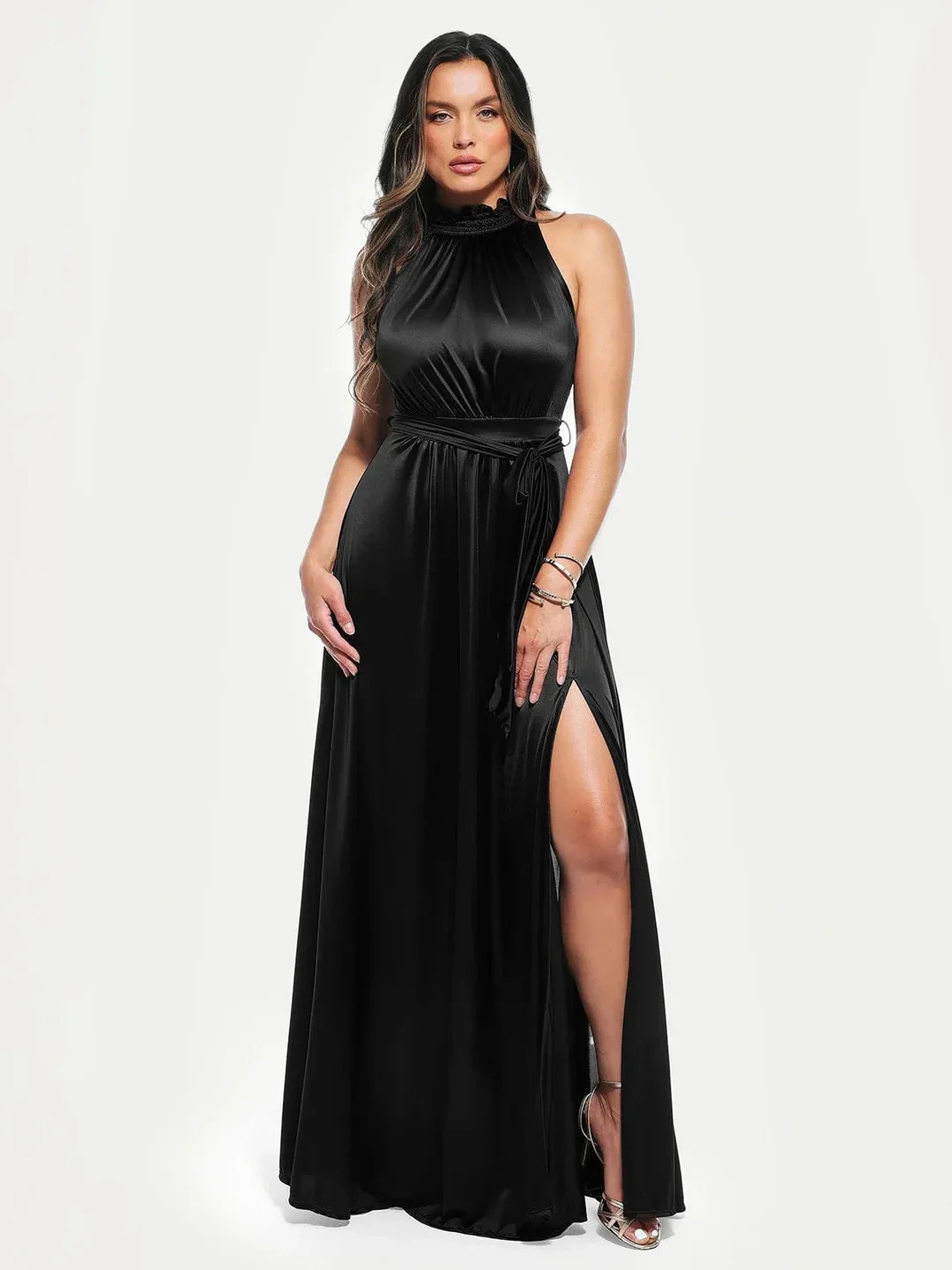 Draped High Neck Sculpting Floral-Print Maxi Dress | Popilush