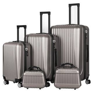 5-Piece Set of Lightweight Rolling Hardside and Checked Luggage Set with Spinner Wheels, Brown | The Home Depot