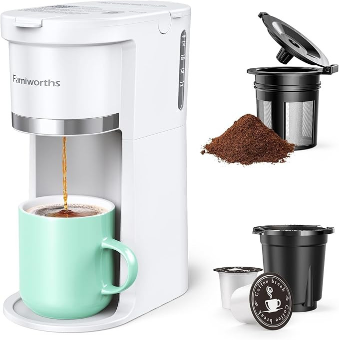 Famiworths Mini Coffee Maker Single Serve, Instant One Cup for K Cup & Ground Coffee, 6 to 12 Oz ... | Amazon (US)