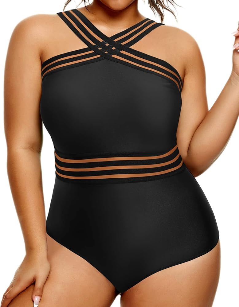 Yonique Women Plus Size One Piece Swimsuits Tummy Control Bathing Suit Front Crossover Swimwear S... | Amazon (US)