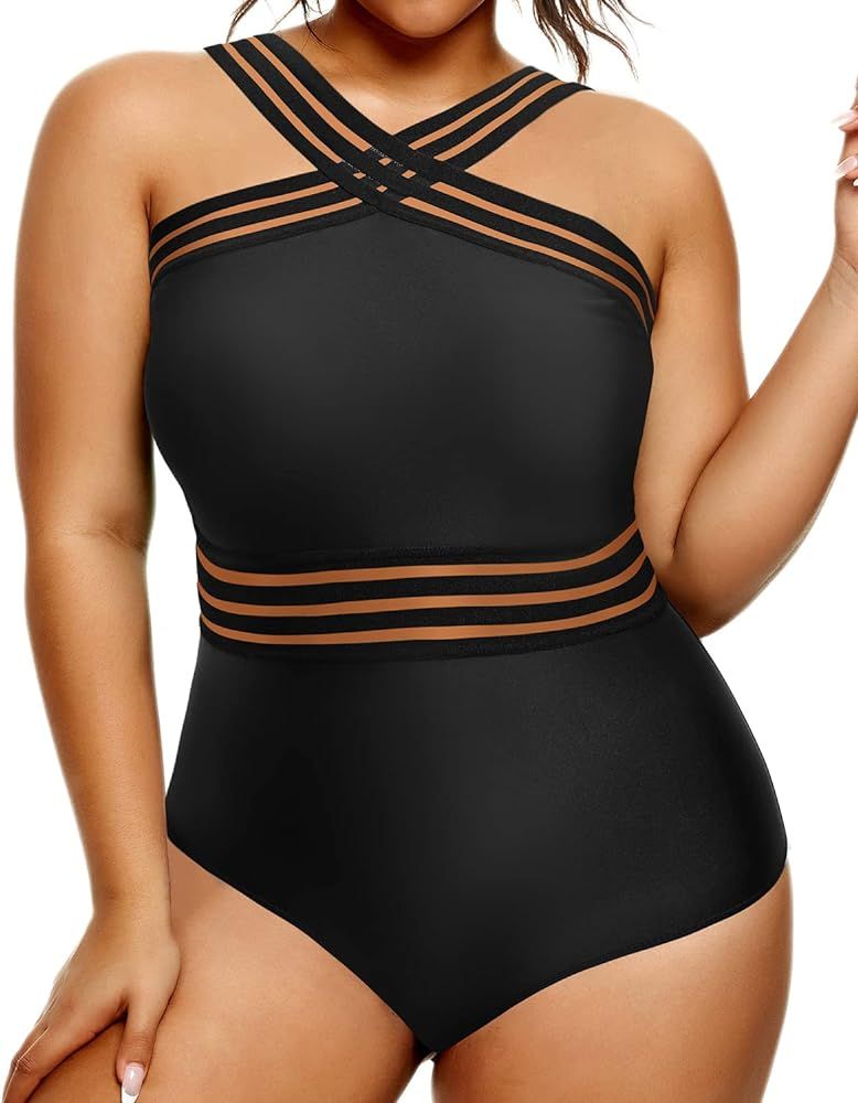Yonique Women Plus Size One Piece Swimsuits Tummy Control Bathing Suit Front Crossover Swimwear S... | Amazon (US)