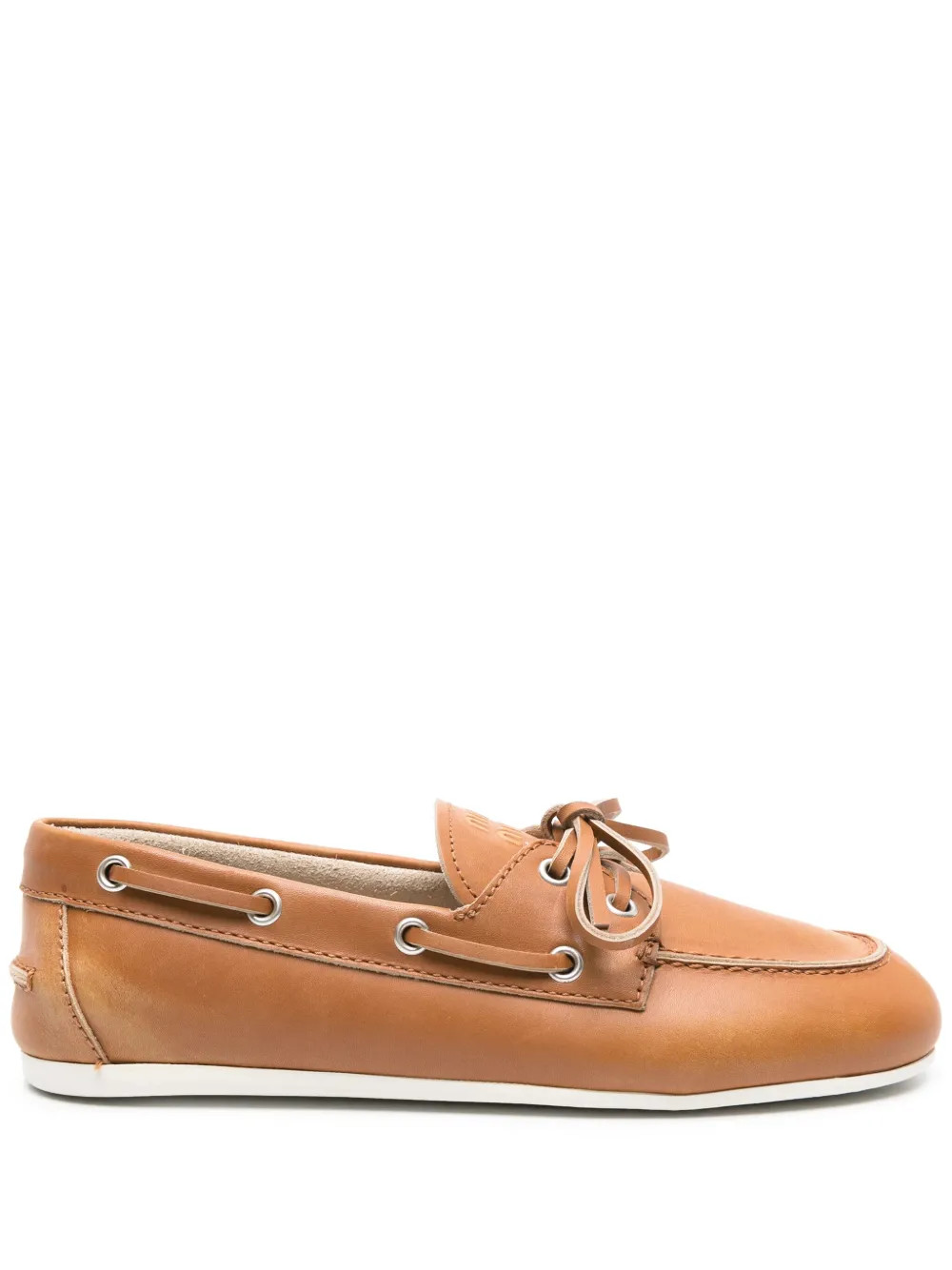 Miu Miu logo-embossed Leather Loafers - Farfetch | Farfetch Global