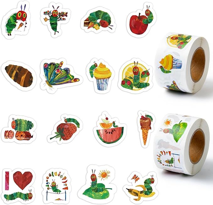 Hungry Insects Roll Stickers - 1000PCS Cartoon Very Hungry Little Green Caterpillar Stickers in 2... | Amazon (US)