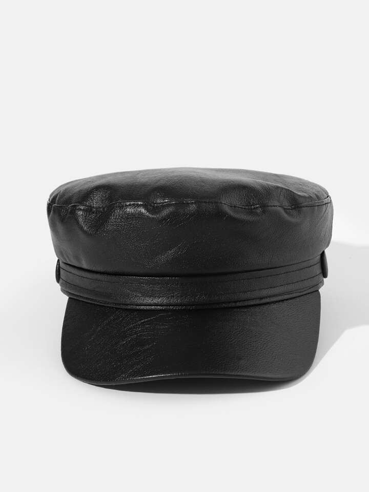 1pc women Solid PU Polyurethane Baker Boy Cap | SHEIN