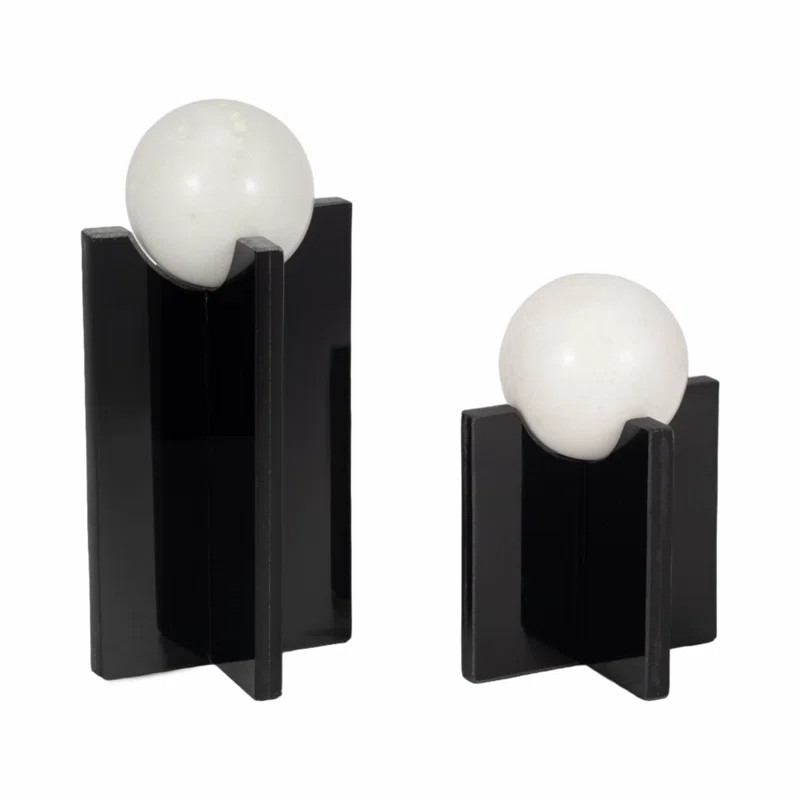 Timeless Elegance Modern Marble Sphere Sculpture, Set of 2 - 6" x 6" x 12" | Wayfair North America