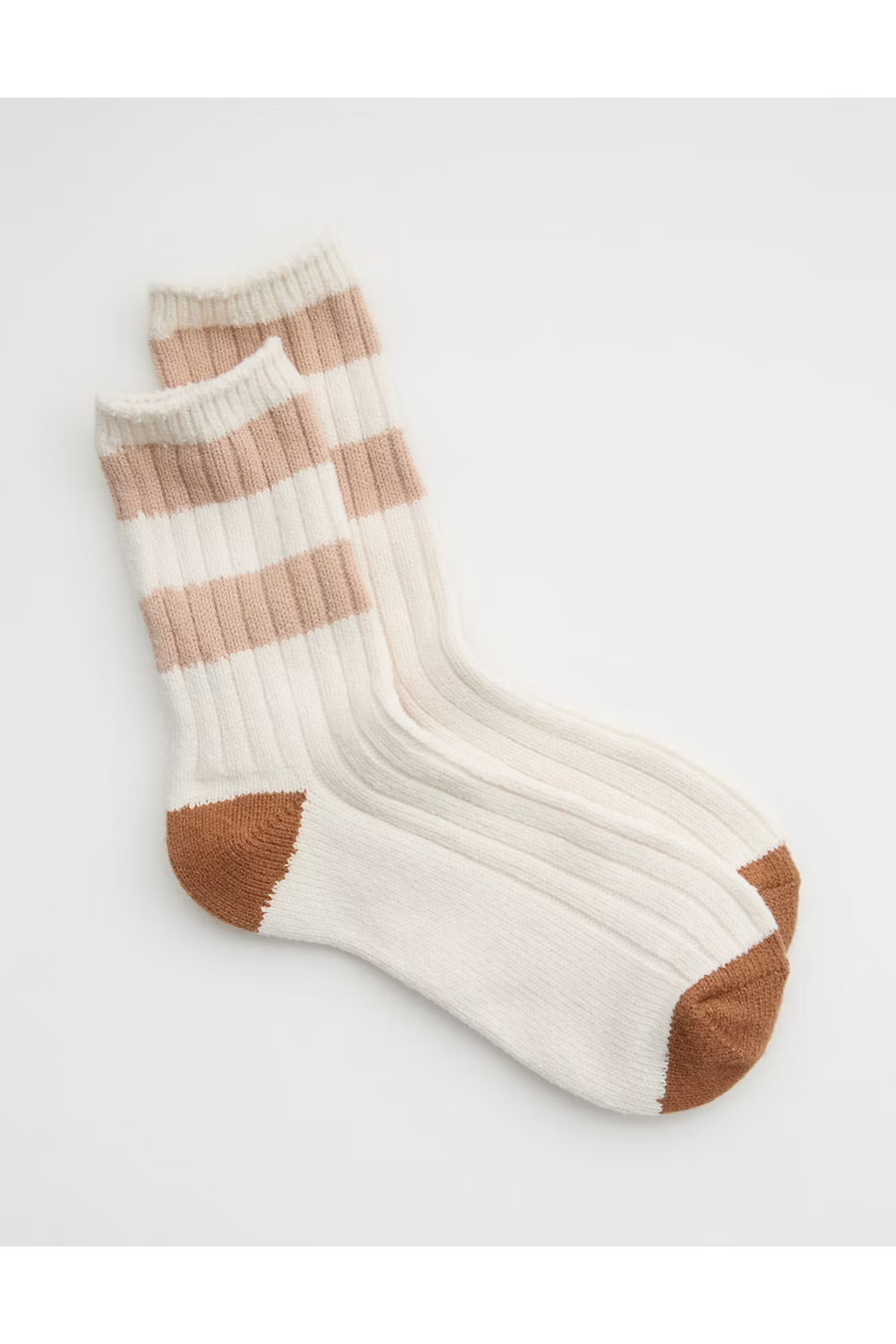 Aerie Colorblock Stripe Crew Socks Women's Natural One Size | American Eagle Outfitters (US & CA)
