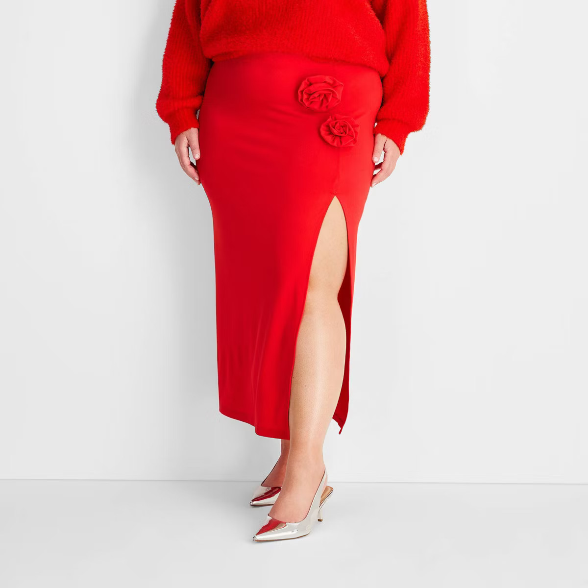 Women's High-Rise Rosette Ankle Skirt - Future Collective Red | Target