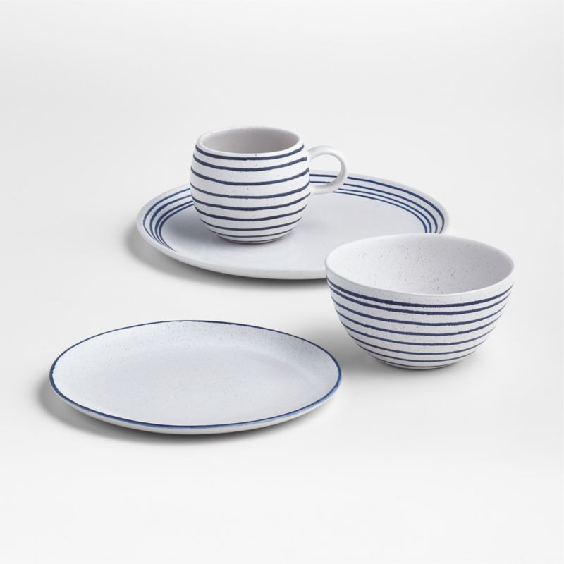 Lina 4-Piece Matte Blue Stripe Place Setting | Crate & Barrel | Crate & Barrel