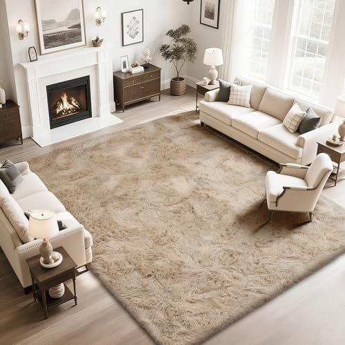 yongyangjuxin Fluffy Rug Shaggy Area Rug, Beige 10x14 Area Rugs for Bedroom, Super Soft Shaggy Rugs for Living Room Bedroom Kids Room Home Decor, Upgrade Anti-Skid Rectangular Fuzzy Rug | Amazon (US)