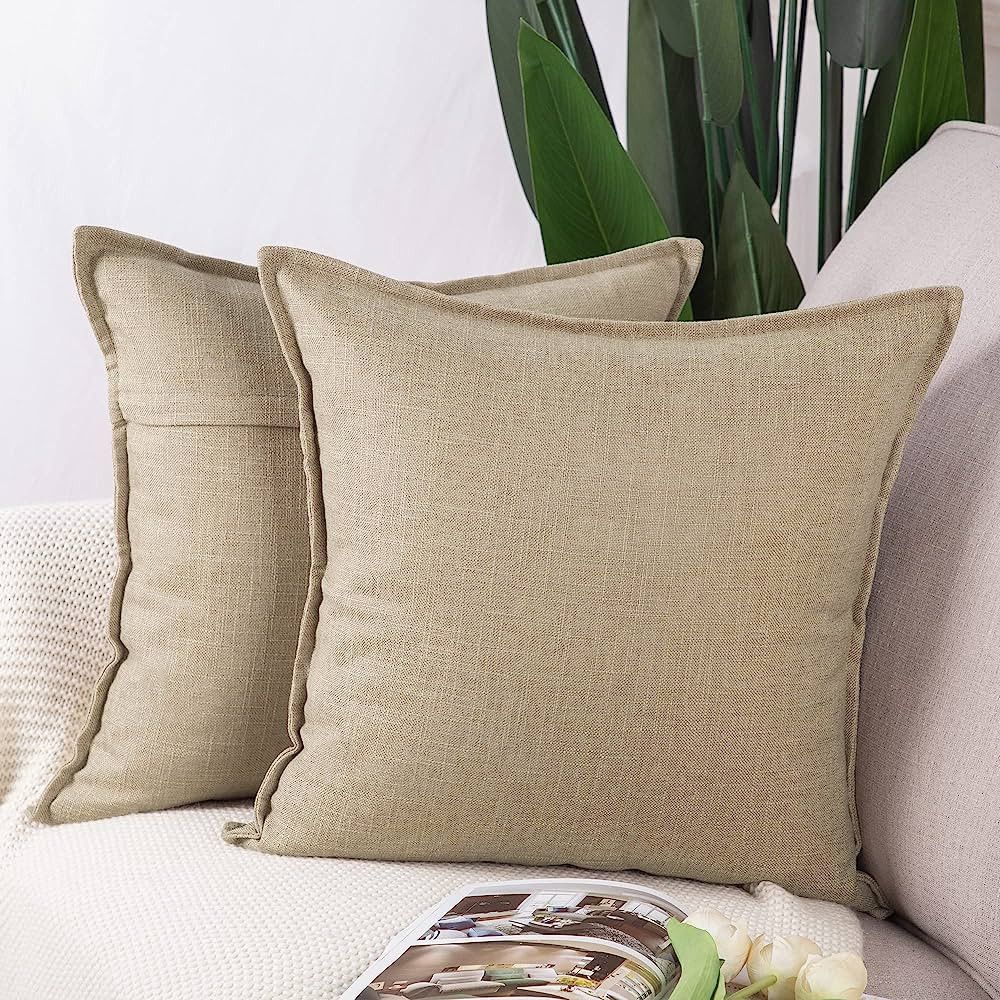 MADIZZ Set of 2 Linen Throw Pillow Covers 26x26 Inch Light Taupe Soft Decorative Cushion Cover fo... | Amazon (US)