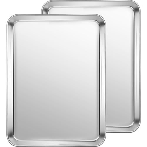 CEKEE Stainless Steel Cookie Sheets for Baking, 2PCS Stainless Steel Baking Sheet, Size 12 x 10 x 0.98 Inch，Heavy Duty & Easy Clean Baking Pans Tray Set | Amazon (US)