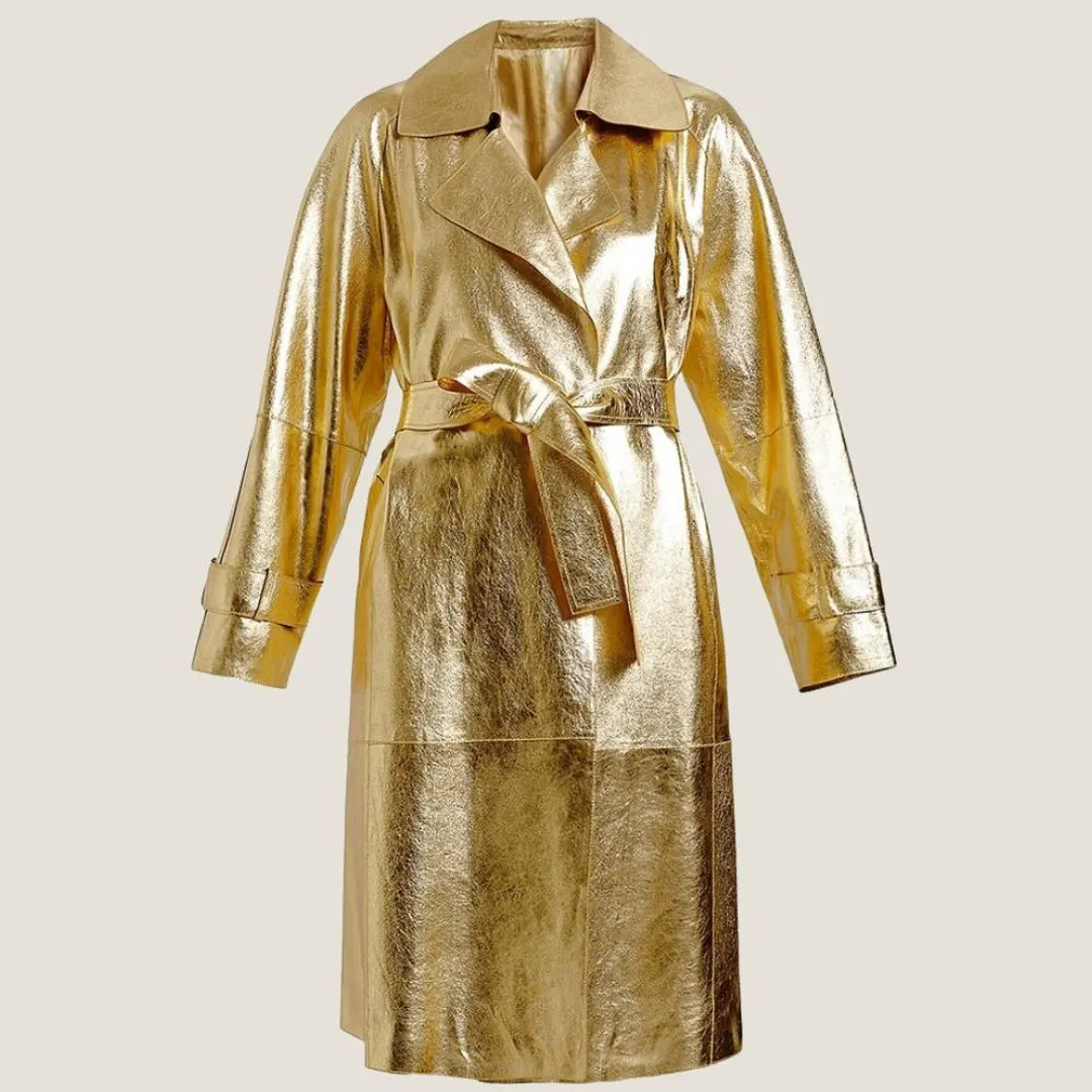 Metallic Gold Trench Coat, Double-breasted Belted Overcoat - Etsy | Etsy (US)