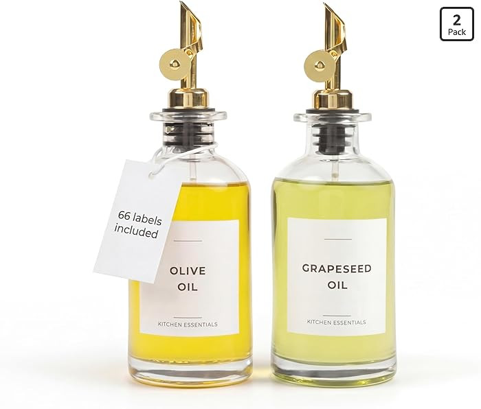Spaceneat Oil Dispenser for Kitchen - Glass Olive Oil Bottle Set of 2 (11.8oz) with Gold Weighted... | Amazon (US)