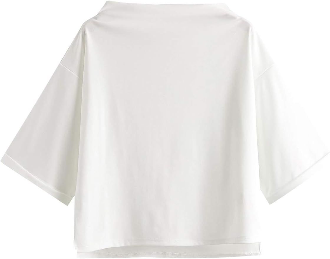 SweatyRocks Women's 3/4 Sleeve Mock Neck Basic Loose T-Shirt Elegant Top | Amazon (US)