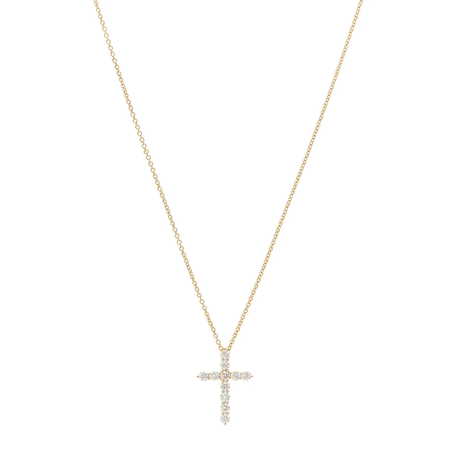 TIFFANY 18K Yellow Gold Diamond Small Cross Pendant Necklace | FASHIONPHILE | Fashionphile