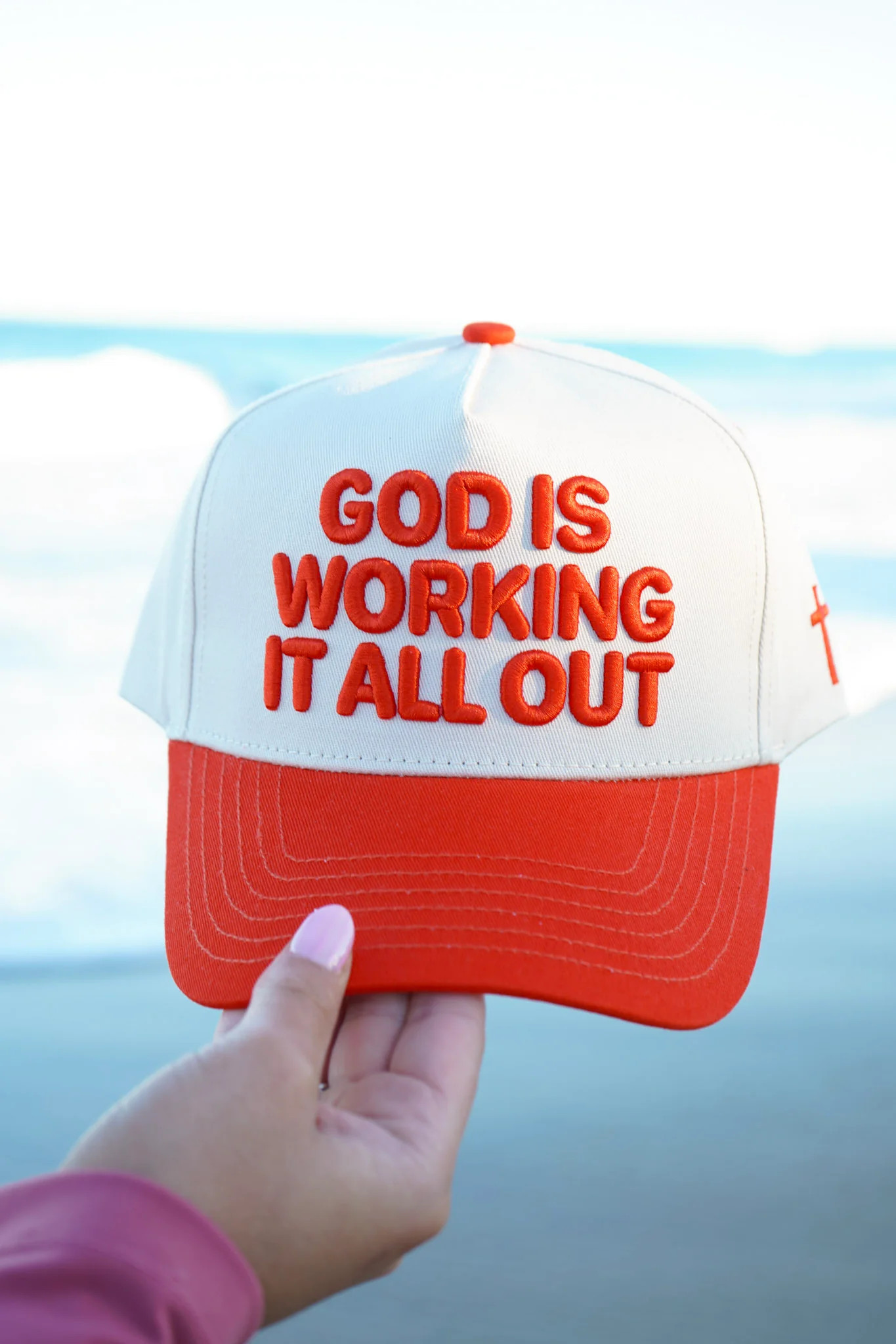 God Is Working It All Out - Red Trucker Hat | KenzKustomz