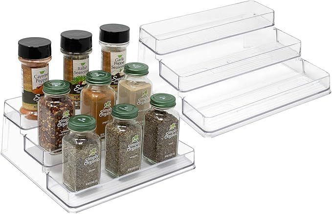 Sorbus 3-Tier Plastic Spice Rack Step Shelf Organizer for Kitchen Pantry, Cabinet, Countertops, B... | Amazon (US)