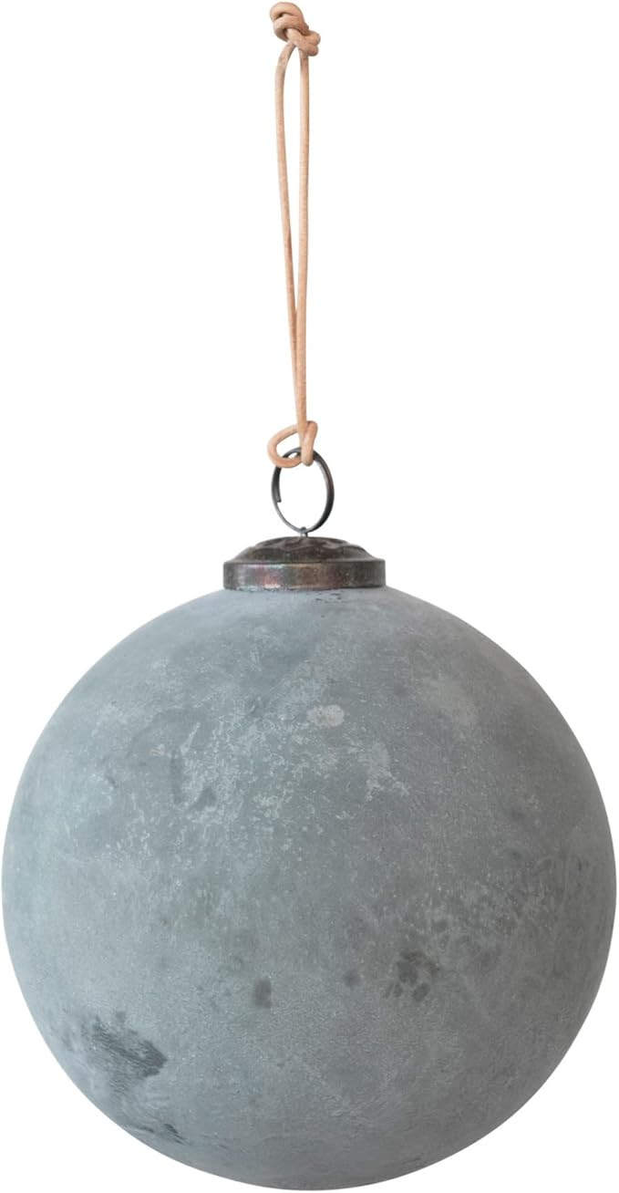 Creative Co-Op Glass Ball Ornament, Distressed Powder Finish, Matte Grey | Amazon (US)