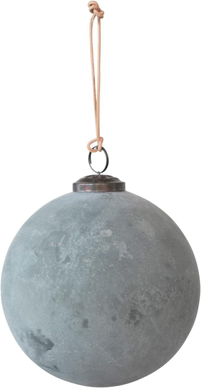 Creative Co-Op Glass Ball Ornament, Distressed Powder Finish, Matte Grey | Amazon (US)