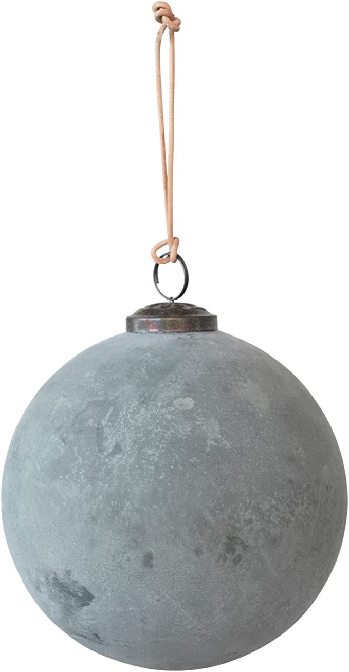 Creative Co-Op Glass Ball Ornament, Distressed Powder Finish, Matte Grey | Amazon (US)