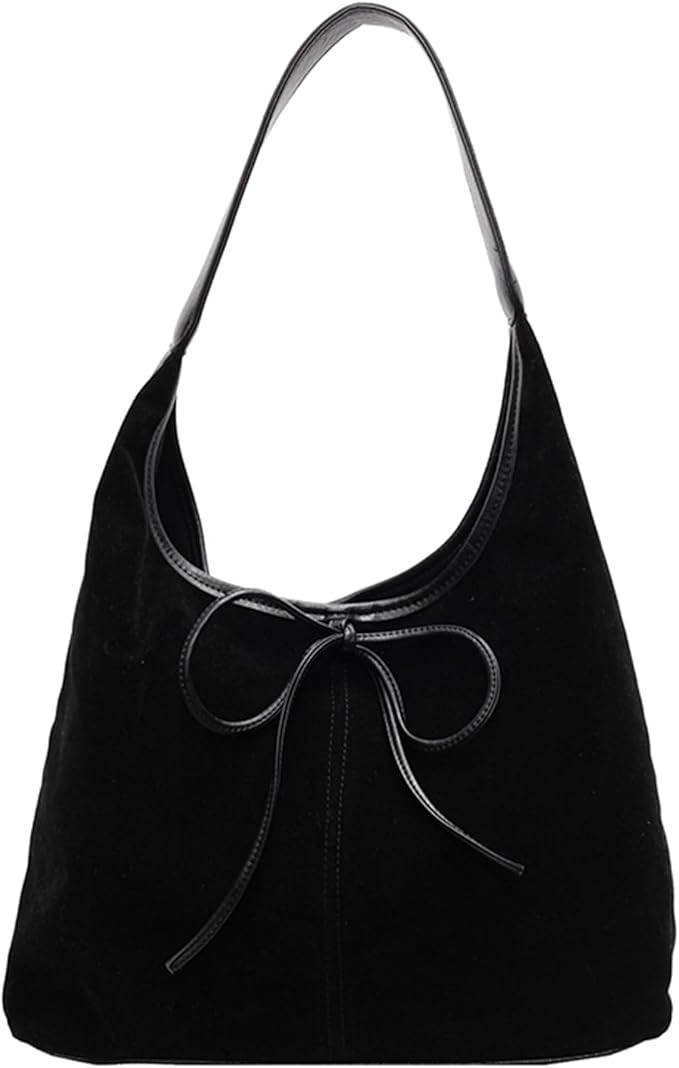 Suede Tote Bags for Women Trendy Bow Suede Purse Slouchy Shoulder Bag Hobo Handbag | Amazon (US)