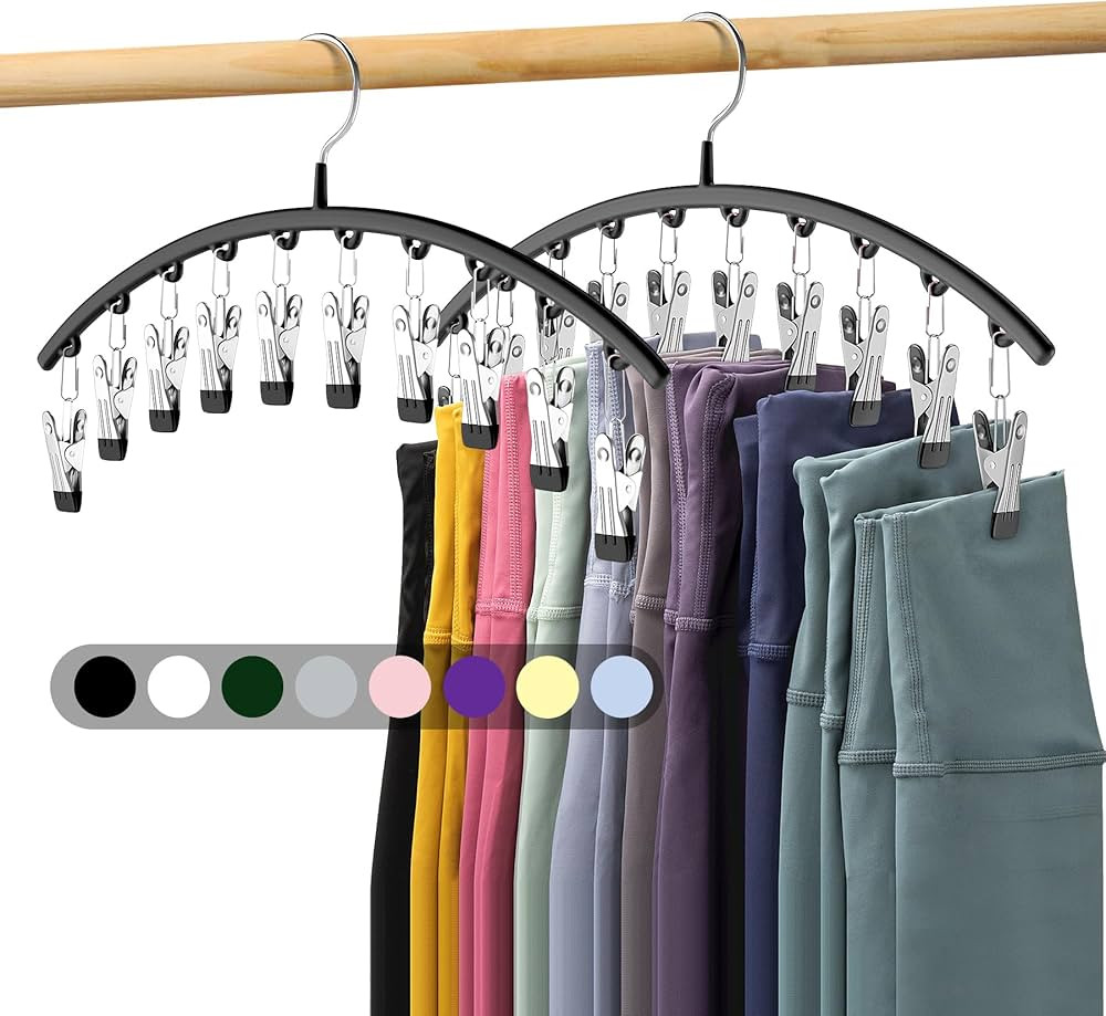 Legging Organizer for Closet, Metal Yoga Pants Hangers 2 Pack w/10 Clips Holds 20 Leggings, Space... | Amazon (US)