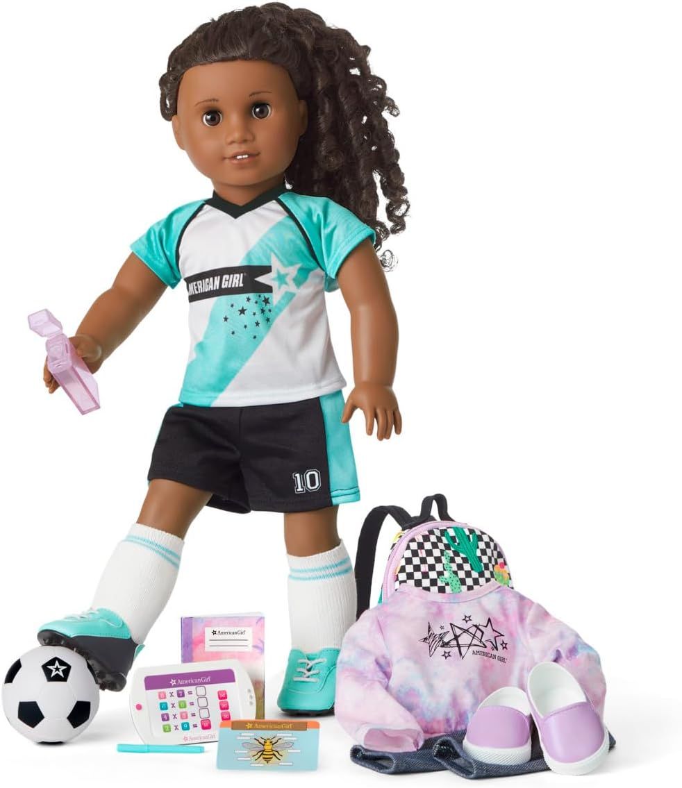 American Girl Truly Me 18-inch Doll 67 and School Day to Soccer Play Set with Brown Eyes, Curly B... | Amazon (US)