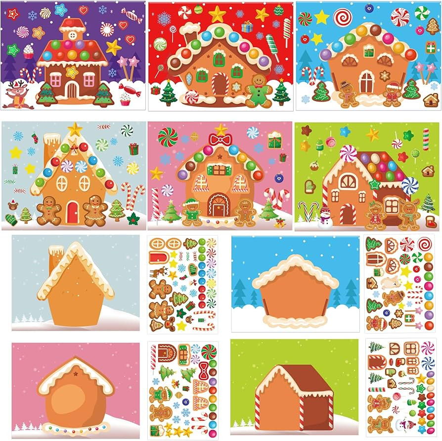 Make A Gingerbread House Stickers 36PCS Christmas Crafts for Kids Make Your Own Gingerbread House... | Amazon (US)