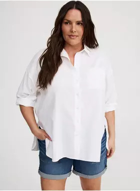 Drop-Shoulder Button-Down Shirt | Torrid (US & Canada)