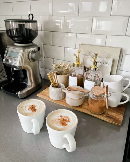 Updated coffee bar setup ☕️  Would have never thought someone who didn’t drink coffee 3 years ago would be an aspiring latte connoisseur!

#coffeebar #coffee #latte #coffeeaccessories #espresso 

#LTKhome