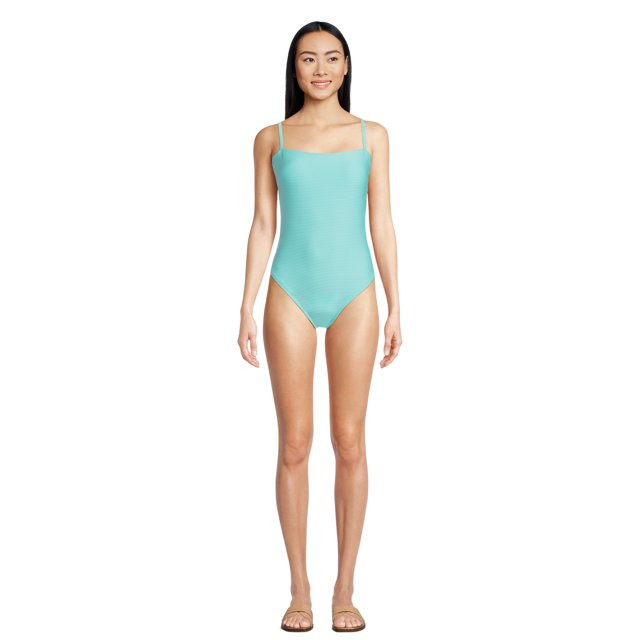 Time and Tru Women's and Women's Plus Bandeau Lace Up One Piece Swimsuit, Sizes XS-3X | Walmart (US)