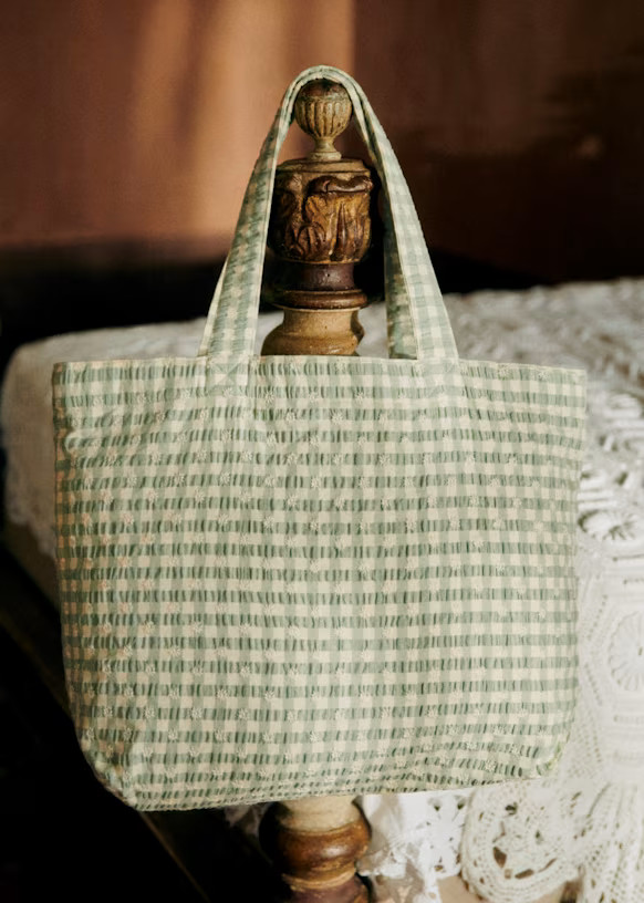 Large Floral Embroidered Totebag - Sage - Cotton - Sézane | Sezane Paris - US