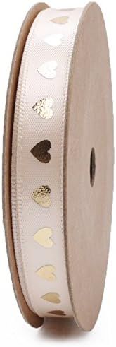 LaRibbons Heart Printed Satin Ribbon - 3/8 inch Wide Champagne Ribbon with Gold Foil Heart Printd... | Amazon (US)