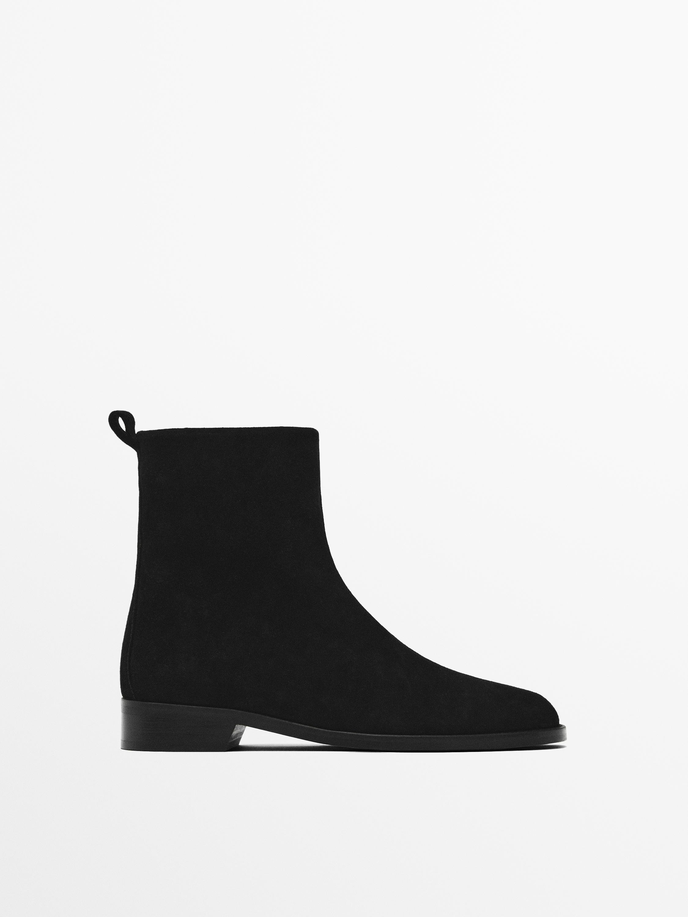 Flat split suede ankle boots | Massimo Dutti US