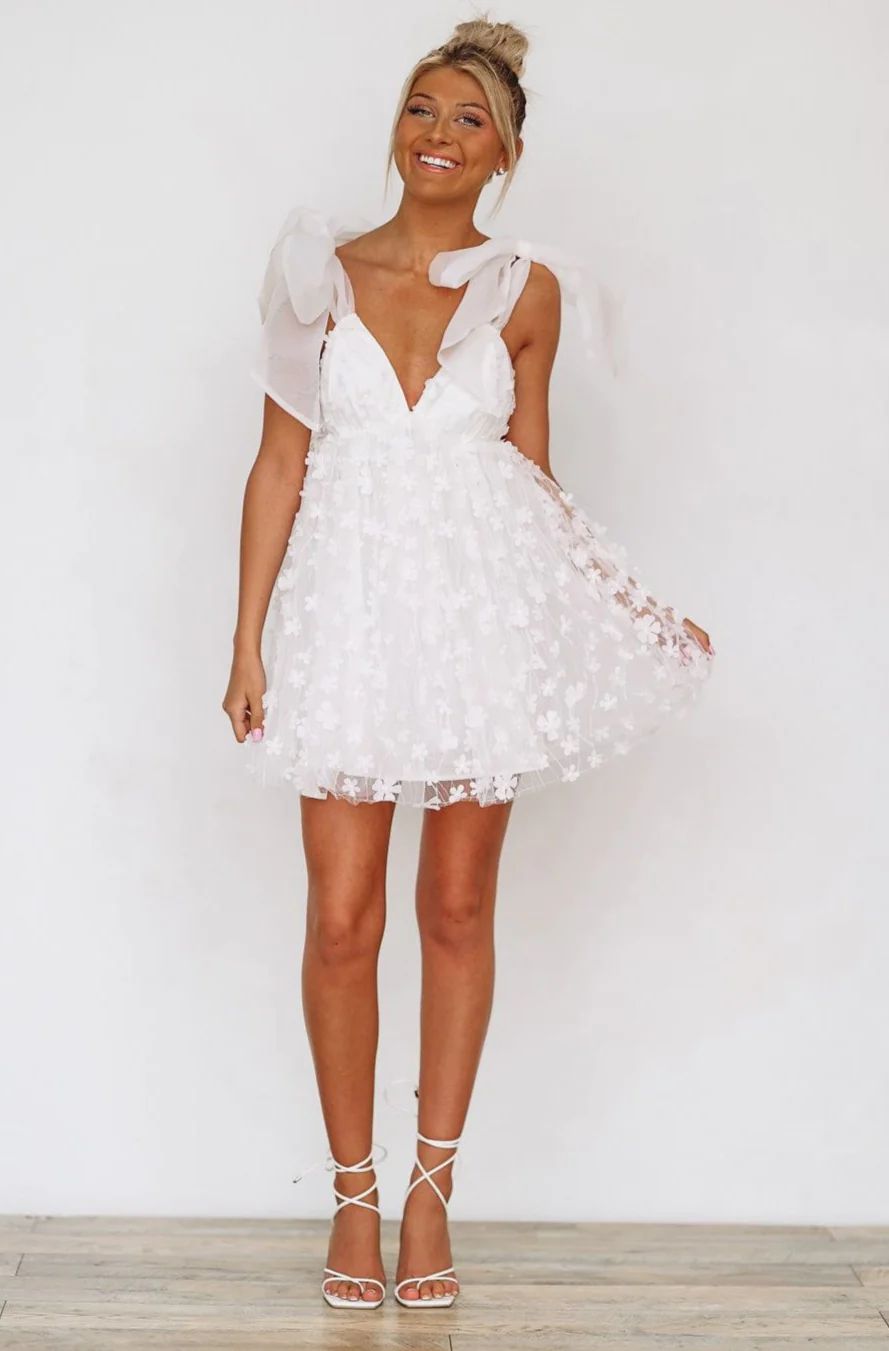 Dreamy Flower Petal Mini Dress - White | Hazel and Olive