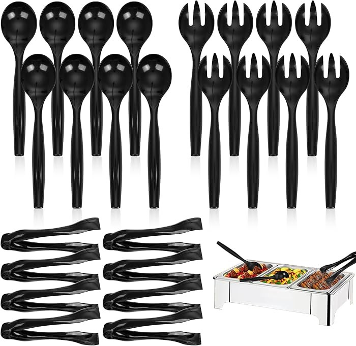 36pcs Black Plastic Serving Utensils Set - Heavy Duty Disposable Serving Tongs, Spoons & Forks (1... | Amazon (US)