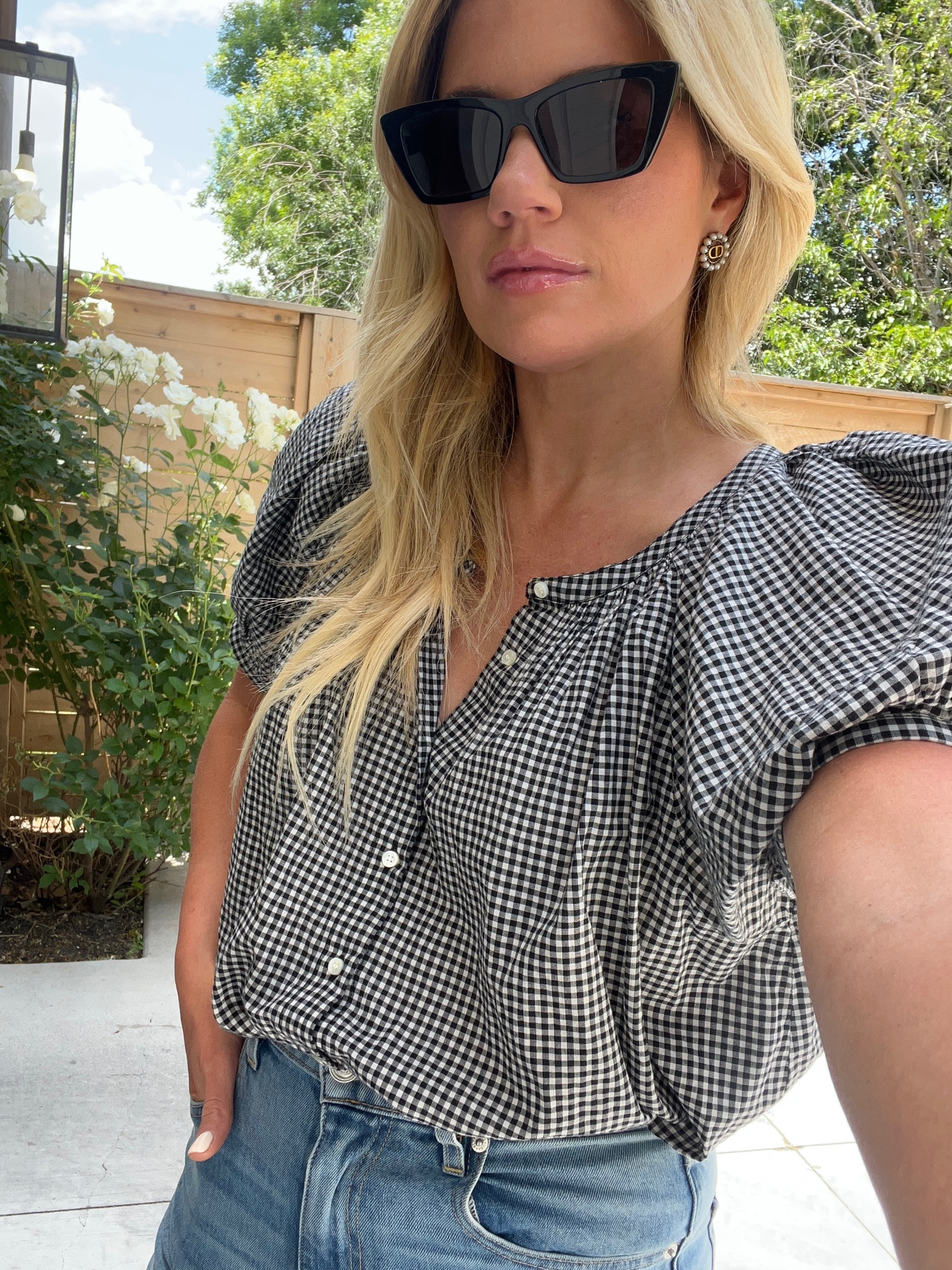Wore this gingham top from meetings to summer camp pick-ups. 